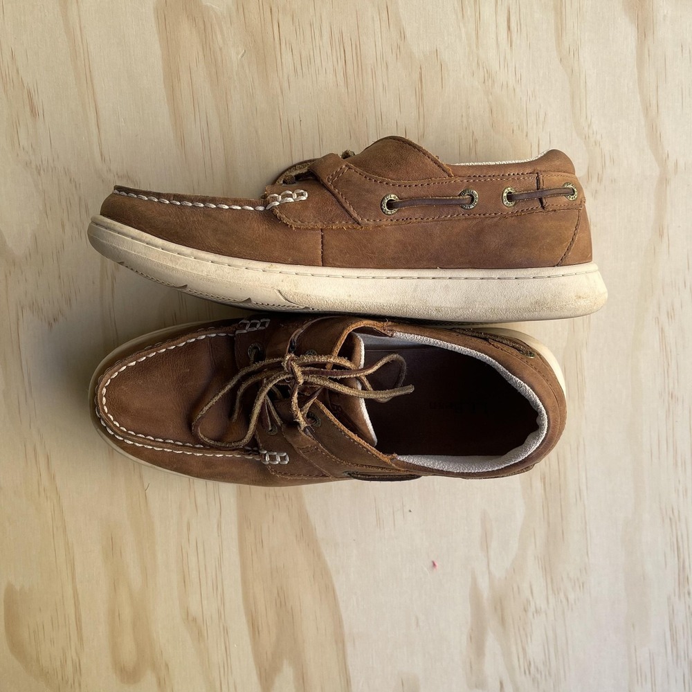 L.L. Bean Boat Shoes Mens Size 8 Brown Leather Moc Toe Slip Resistant Casual